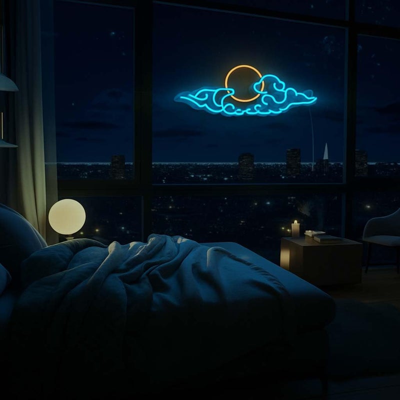 Horoof Home Dimmable LED Cloud Neon Wall Light with Yellow Sun - 39.4x15.9 cm Acrylic Decor for Bedroom and Gaming Room - Image 3