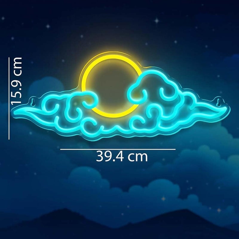 Horoof Home Dimmable LED Cloud Neon Wall Light with Yellow Sun - 39.4x15.9 cm Acrylic Decor for Bedroom and Gaming Room - Image 2