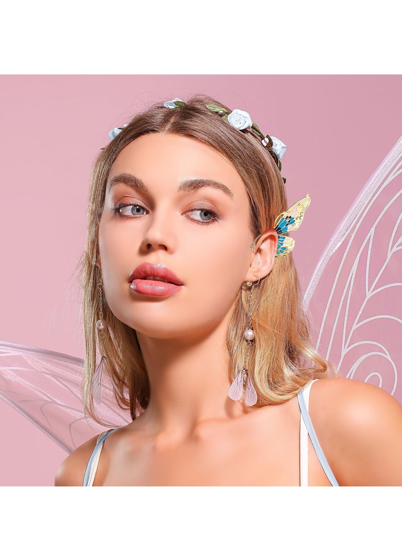SYOSI - Butterfly Wings Earrings Fairy Ear Cuff Elf Headpiece Elf Ear Clip Ear Hook Fairy Costume Headpiece Accessories Colorful Butterfly Dangle Earrings for Women Simulation Butterfly Wing Earrings - Image 1