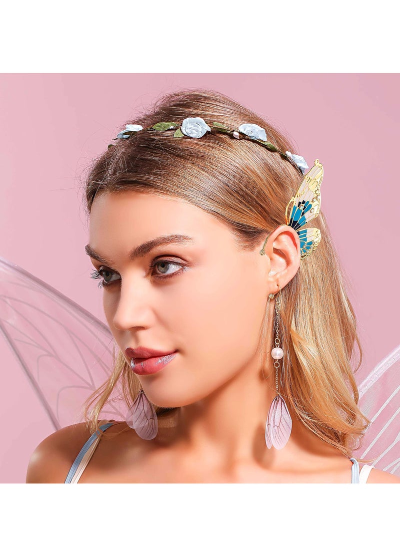 SYOSI - Butterfly Wings Earrings Fairy Ear Cuff Elf Headpiece Elf Ear Clip Ear Hook Fairy Costume Headpiece Accessories Colorful Butterfly Dangle Earrings for Women Simulation Butterfly Wing Earrings - Image 1