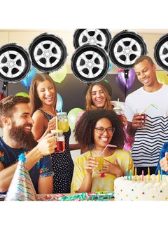 SYOSI Race Car Wheel Foil Balloons, 6 Pack 18 Inch Large Car Birthday Party Decorations and Supplies in Black and White, Perfect for Car Theme Parties and Kid's Birthdays  - Image 3