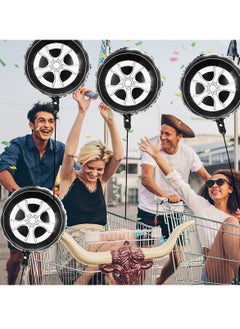 SYOSI Race Car Wheel Foil Balloons, 6 Pack 18 Inch Large Car Birthday Party Decorations and Supplies in Black and White, Perfect for Car Theme Parties and Kid's Birthdays  - Image 4