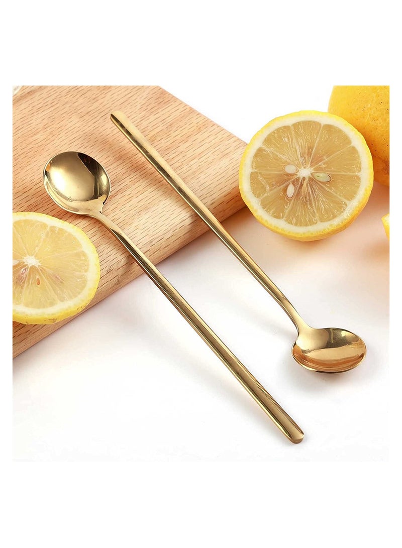 Excefore 4 pieces coffee spoon, tea spoon long handle, golden tea spoon, golden spoon, ice tea spoon, stirring long spoon - Image 2