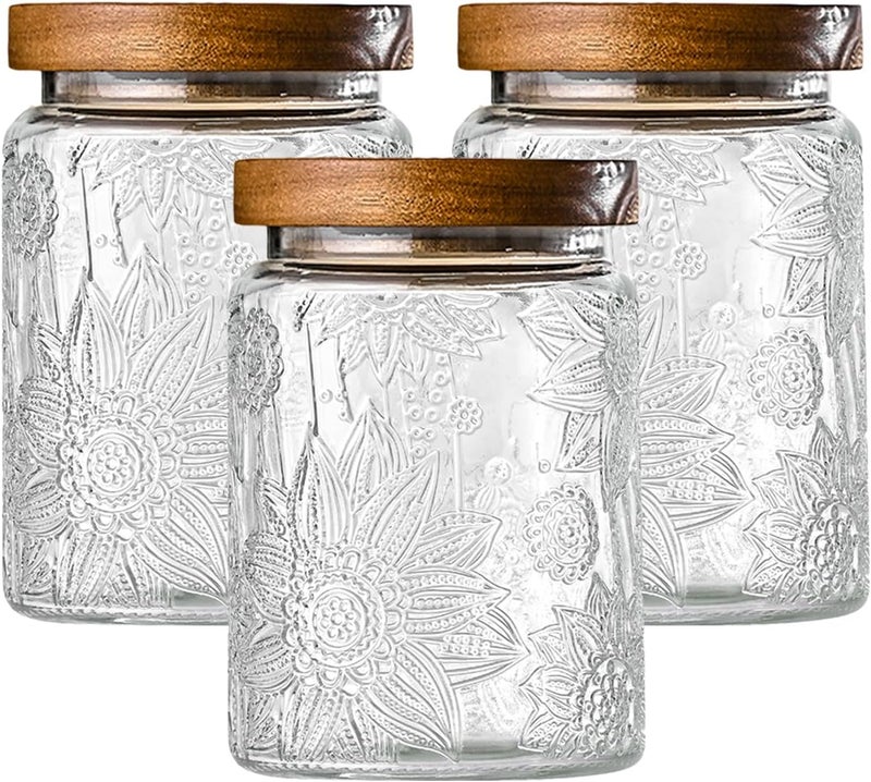 Adodeen 3-Pack 24oz Vintage Glass Jar With Lid, Glass Storage Containers, Airtight Kitchen Storage Containers For Sugar, Coffee, Tea, Spice, Flour, Candy Cookie, Pasta, Cereal - Image 1