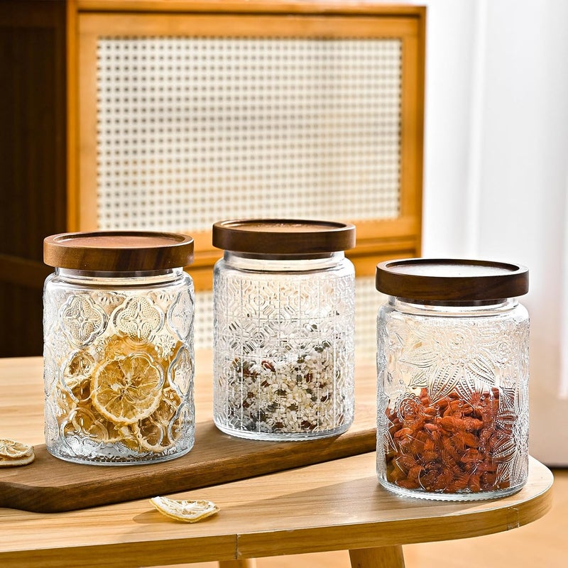 Adodeen 3-Pack 24oz Vintage Glass Jar With Lid, Glass Storage Containers, Airtight Kitchen Storage Containers For Sugar, Coffee, Tea, Spice, Flour, Candy Cookie, Pasta, Cereal - Image 5