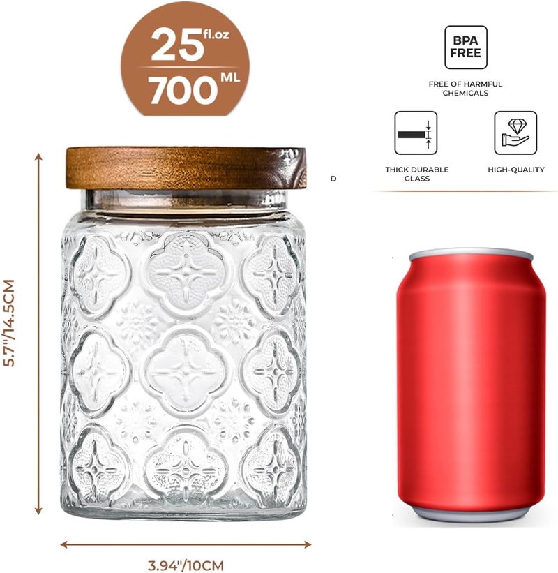 Adodeen 3-Pack 24oz Vintage Glass Jar With Lid, Glass Storage Containers, Airtight Kitchen Storage Containers For Sugar, Coffee, Tea, Spice, Flour, Candy Cookie, Pasta, Cereal - Image 2