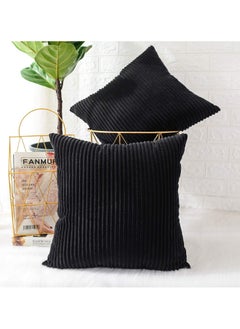 Beauenty Pack of 2, Corduroy Soft Decorative Square Throw Pillow Cover Cushion Covers Pillowcase, Home Decor Decorations for Sofa Couch Bed Chair 16x16 Inch/40x40 cm (Striped Black)  - Image 1