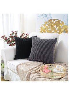 Beauenty Pack of 2, Corduroy Soft Decorative Square Throw Pillow Cover Cushion Covers Pillowcase, Home Decor Decorations for Sofa Couch Bed Chair 16x16 Inch/40x40 cm (Striped Black)  - Image 3