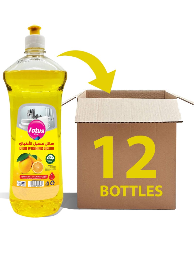 Lotus Alwadi Lotus Alwadi Dishwashing Liquid Soap Detergent and Heavy Duty Degreaser, 12 x 1L Combo Pack, Lemon  - Image 3