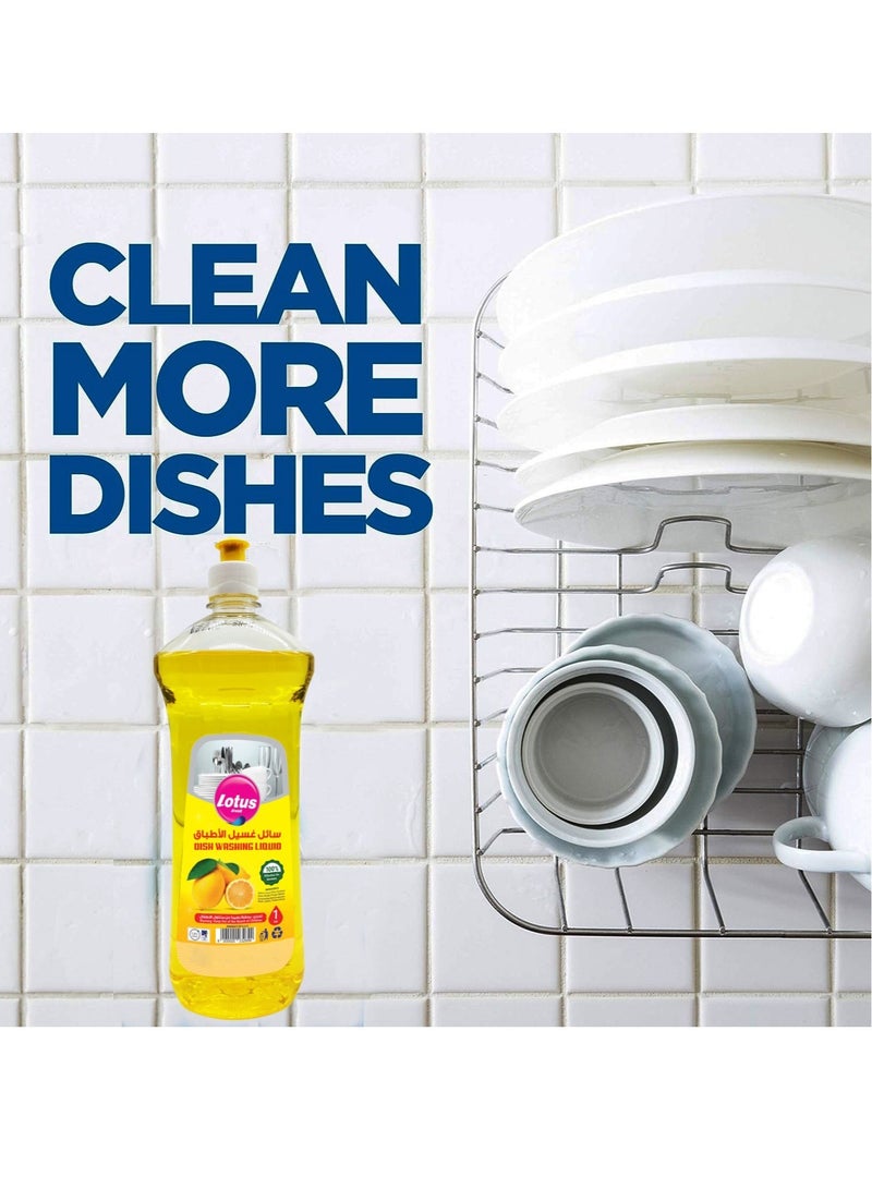 Lotus Alwadi Lotus Alwadi Dishwashing Liquid Soap Detergent and Heavy Duty Degreaser, 12 x 1L Combo Pack, Lemon  - Image 4