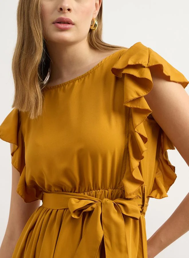 Styli Ruffled Sleeve Midi Dress