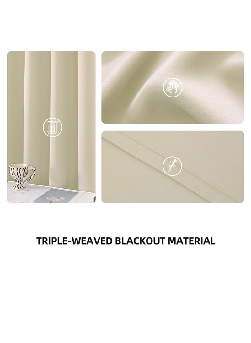 Solid Blackout Curtains for Bedroom and Living Room, 1 Panel Drapes Grommet Room Window Curtains (Beige 106W x 213H cm) - Image 5