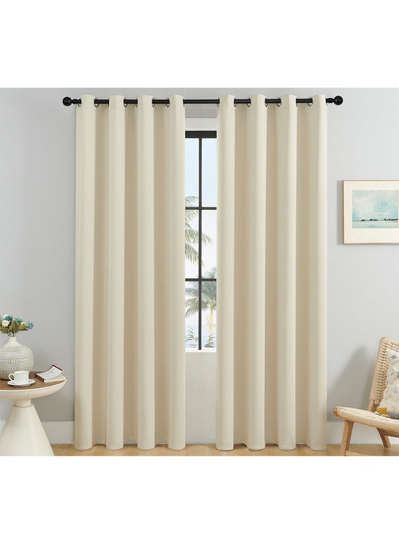 Solid Blackout Curtains for Bedroom and Living Room, 1 Panel Drapes Grommet Room Window Curtains (Beige 106W x 213H cm) - Image 1
