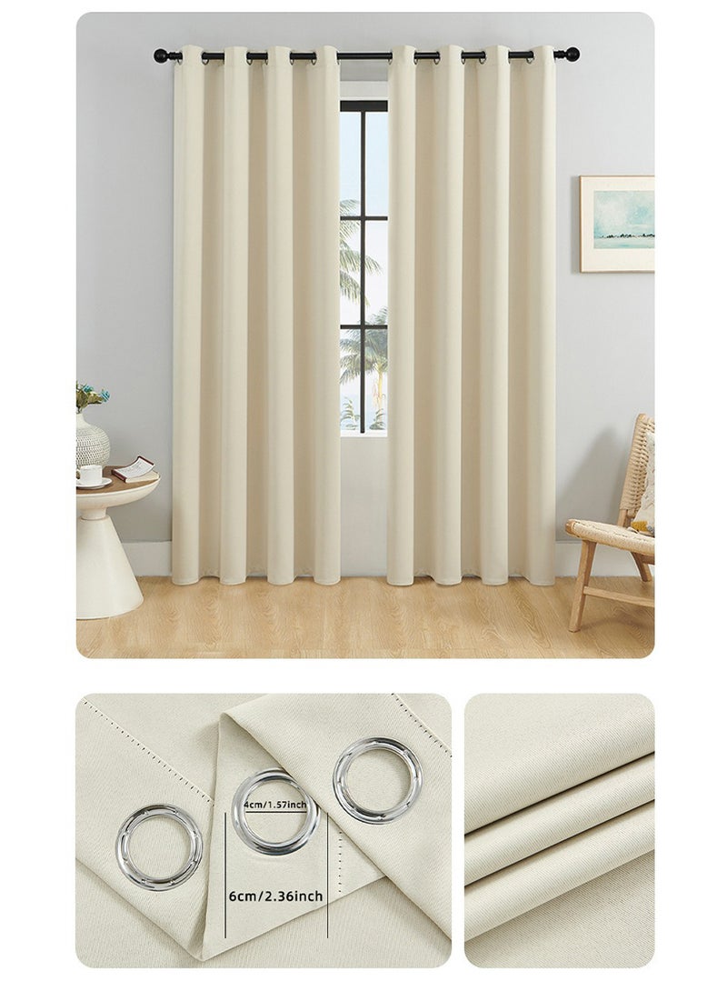 Solid Blackout Curtains for Bedroom and Living Room, 1 Panel Drapes Grommet Room Window Curtains (Beige 106W x 213H cm) - Image 2