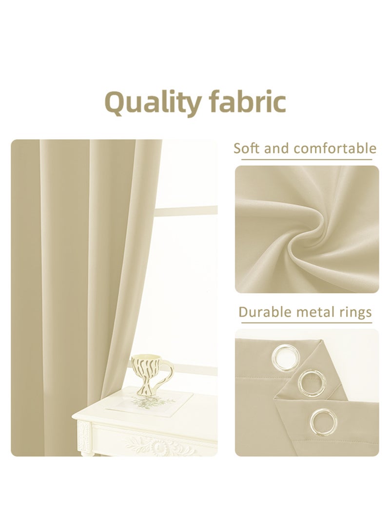 Solid Blackout Curtains for Bedroom and Living Room, 1 Panel Drapes Grommet Room Window Curtains (Beige 106W x 213H cm) - Image 3