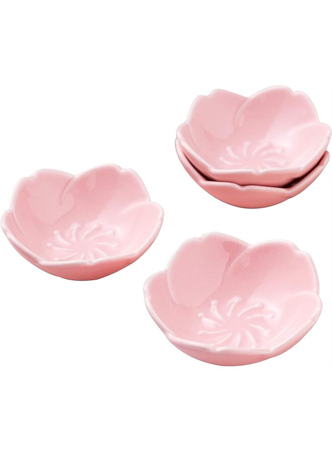 LAMAY 4pcs Cherry Blossom Ceramic Sauce Dish, Seasoning Dish, Sushi Soy Dipping Bow, Dessert Bowl, Appetizer Plates, Serving Dish for Kitchen Home (Color : Pink) - Image 1