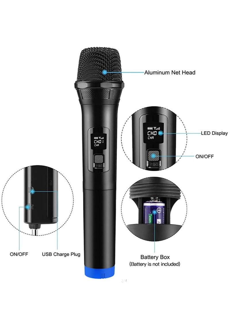 ELTRAZONE 2 pack Wireless Unidirectional Microphone HAndheld Mic With Receiver 1/4 Output For Conference/Weddings/Church/Stage/Party/Karaoke, (Duel Cordless) (Black) - Image 1
