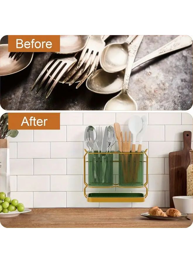 Golden Green Kitchen Utensil Organizer Drainage Rack Chopstick Holder No Tools Assembly - Image 4