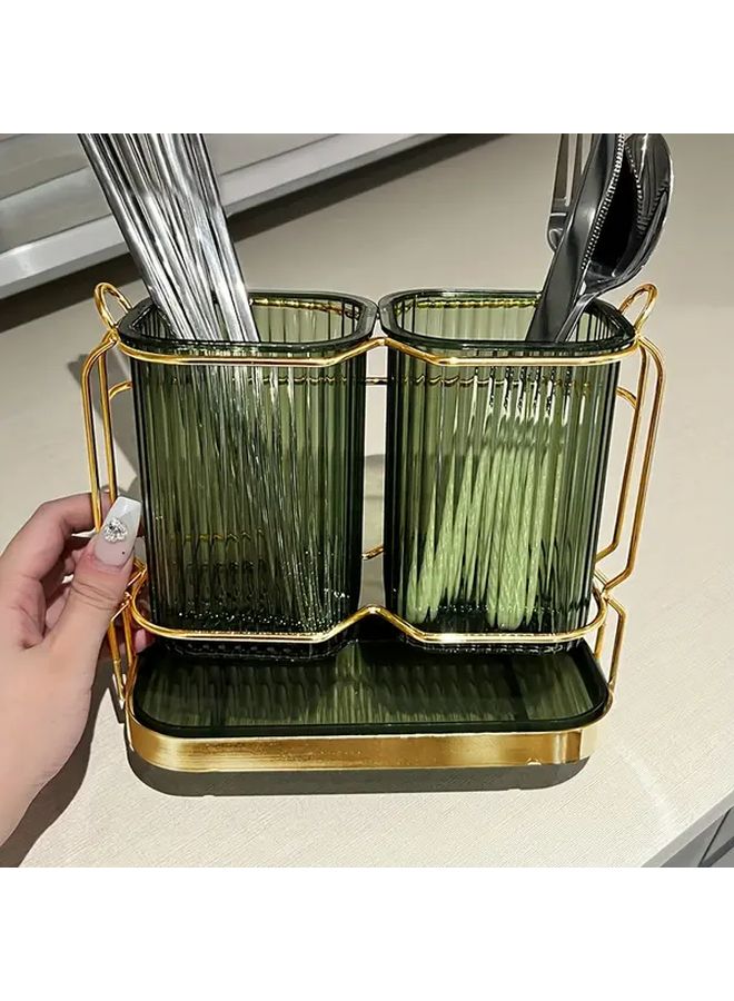 Golden Green Kitchen Utensil Organizer Drainage Rack Chopstick Holder No Tools Assembly - Image 5