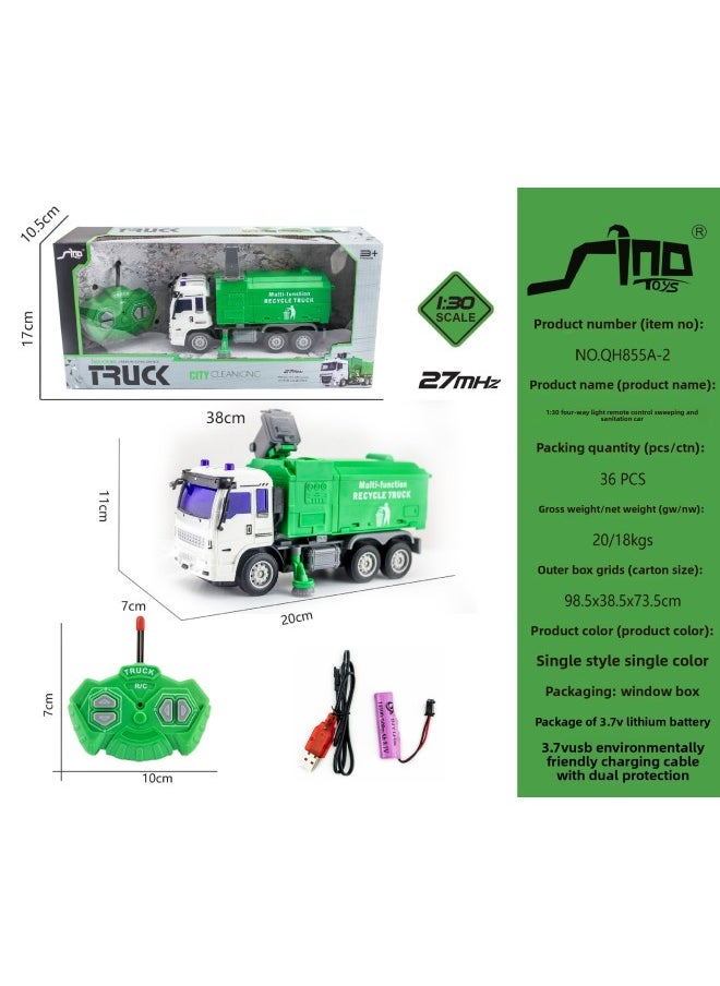 Generic RC Children Remote Control Excavator Toy Engineering Transport Dump Truck Fire Rescue Sanitation Truck Sprinkler-Color:[window Box] 1:30 Four-way Light Remote Control Sweeping Sanitation Car  - Image 1