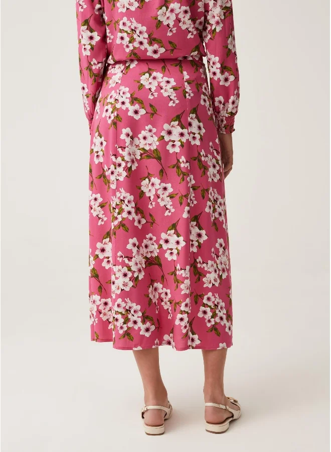 او في اس Viscose midi skirt with split