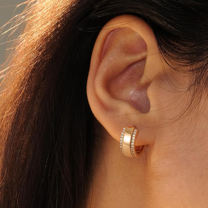 VACRONA Cubic Zirconia Huggie Earrings 14k Gold Plated Tiny Earrings Small Huggie Hoop Earrings Simple Lightweight Hoops Gift for Women - Image 3