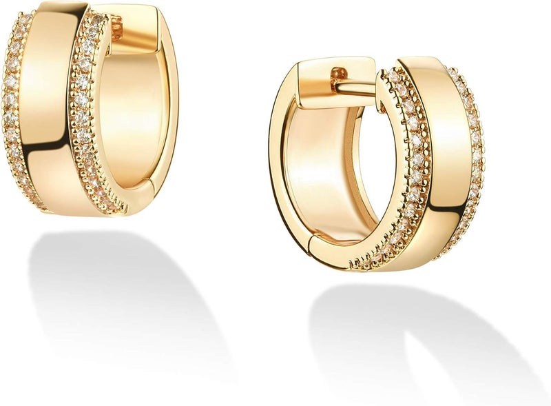 VACRONA Cubic Zirconia Huggie Earrings 14k Gold Plated Tiny Earrings Small Huggie Hoop Earrings Simple Lightweight Hoops Gift for Women - Image 1