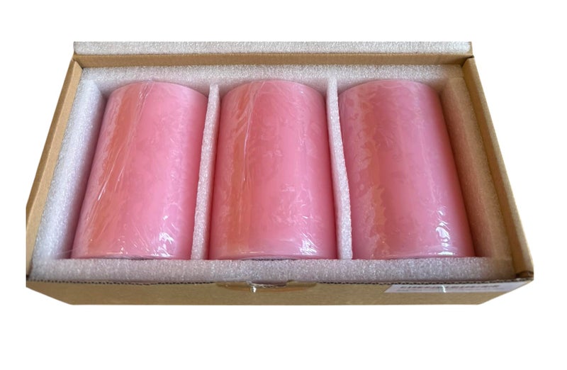 Mister Candle Dripless Unscented Pillar Candles, Set of 3 Hand Poured Solid Color Non-Scented Candles for Home Decor, Premium Wax, 60 Hr Burn Time - 3x4 Inch, Pink - Image 3