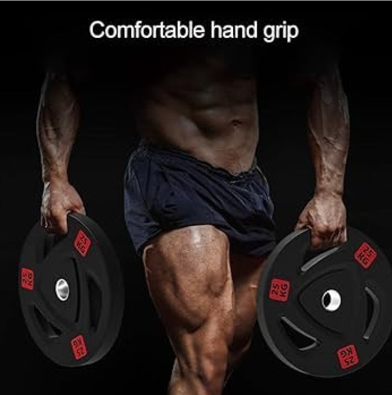 Olympic  Rubber Coated Weight Plates 2 Inch Cast Iron Barbell Plates Heavy Duty Gym Weights for Strength Training Powerlifting Bodybuilding Home Gym Equipment Deadlift Squat Bench Press Fitness Plates 2.5KG to 25KG - Image 2