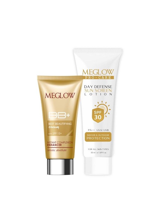 MEGLOW Meglow Skincare Combo Pack Of 2 Meglow Procare Day Defense Sunscreen Lotion Withspf 30 Pa+++ With Meglow Bb+ Cream ; Sun Protection & Everyday Makeup Look ; For All Skin Types - Image 2