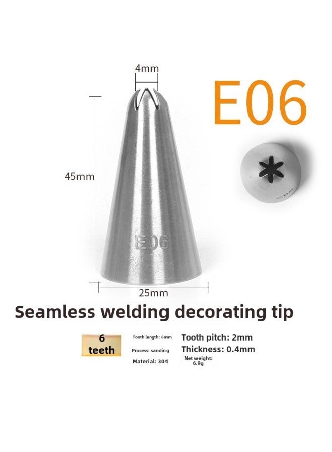 304 Stainless Steel Pastry Nozzle 6-tooth Belt Number Seamless Welding Cream Nozzle Large Cake Decorating Tool-Specifications:E06  - Image 1