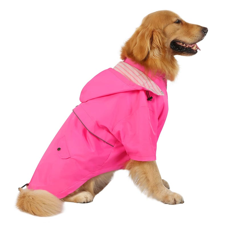 HDE Dog Raincoat Poncho Double Layer Zip Rain Jacket with Removable Hood Leash Hole for Small to 3XL Dogs and Puppies Pink 3XL