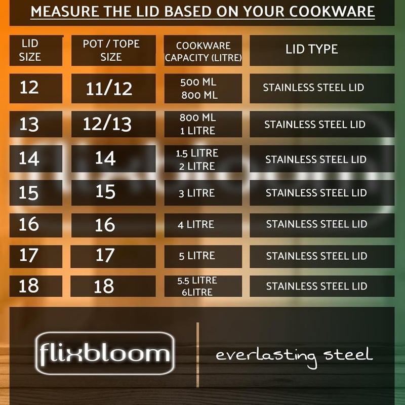 FLIXBLOOM Flixbloom Special Multipurpose Kitchen Essential Heavy Duty Stainless Steel Perfect Gauge CibaLidsTope CoverLidPatilaBhagona LidCookware Pot Cap 28cm 295cm 30cm  - Image 3