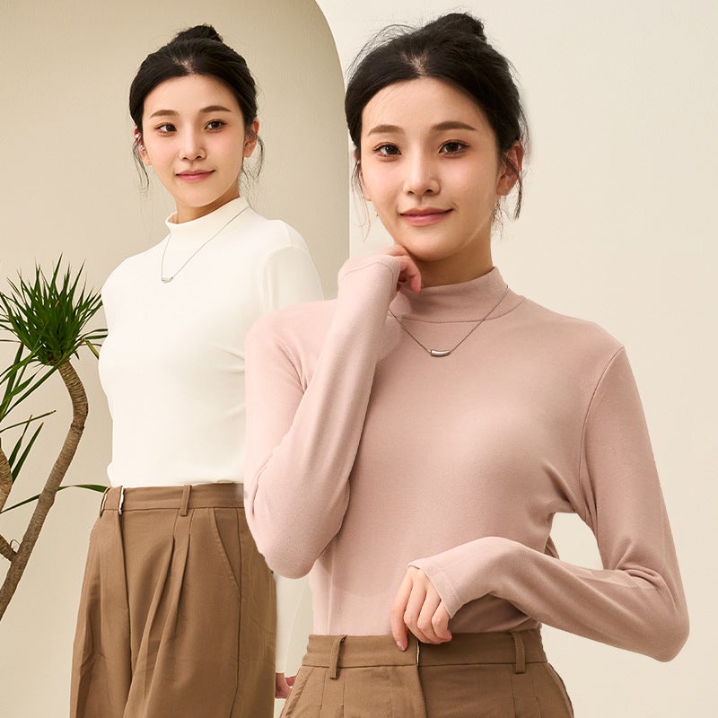 Bottoming Shirt, Round Neck, Solid Color Half Turtleneck, New Style, Warm And Velvet, Versatile Outer Wear, Inner Wear, High Elastic Sports Casual Top - Image 4