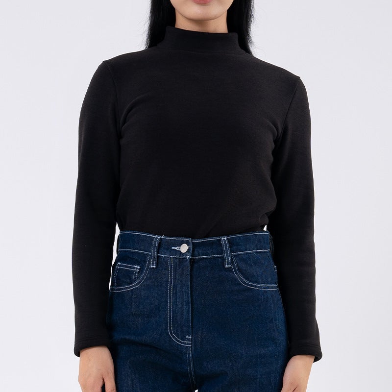 Bottoming Shirt, Round Neck, Solid Color Half Turtleneck, New Style, Warm And Velvet, Versatile Outer Wear, Inner Wear, High Elastic Sports Casual Top - Image 1