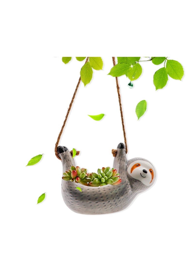 SOLARAE Ceramic Sloth Hanging Planter Pot for Indoor, Cute Hanging Plant Holder Flower Pot for Succulent PlantsIndoor Plants Animal Succulent Pots Wall Flower Vase Small Cactus Planter - Image 1