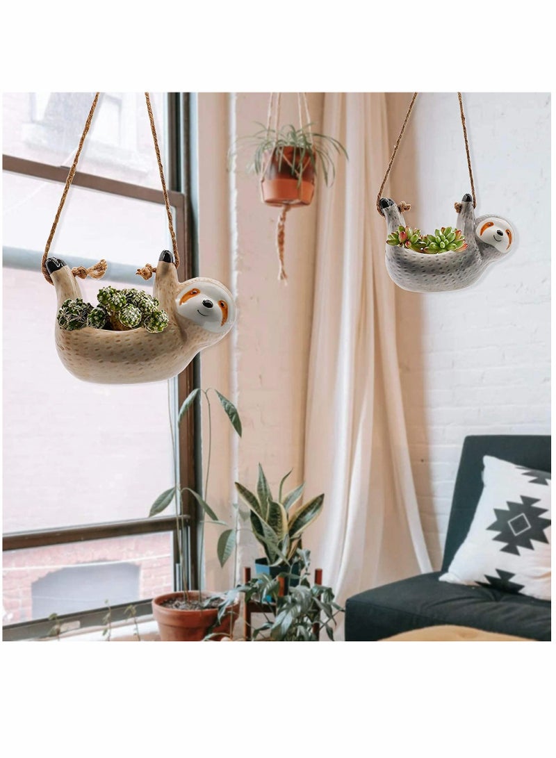 SOLARAE Ceramic Sloth Hanging Planter Pot for Indoor, Cute Hanging Plant Holder Flower Pot for Succulent PlantsIndoor Plants Animal Succulent Pots Wall Flower Vase Small Cactus Planter - Image 5