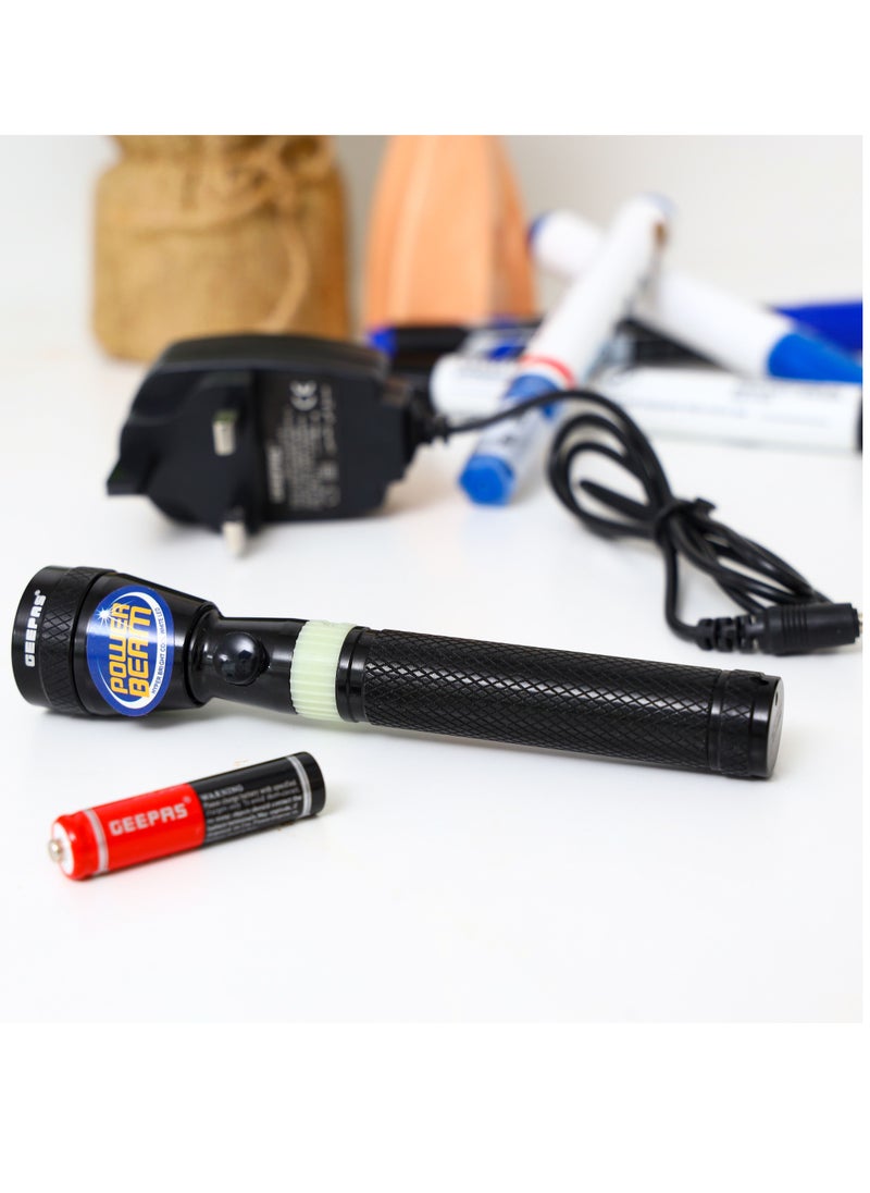 GEEPAS - Rechargeable LED Flashlight, 800m Range Distance| Aluminium Body | Lifetime Warranty CREE LED | 40mins Working | Ni-Cd Battery - Image 1