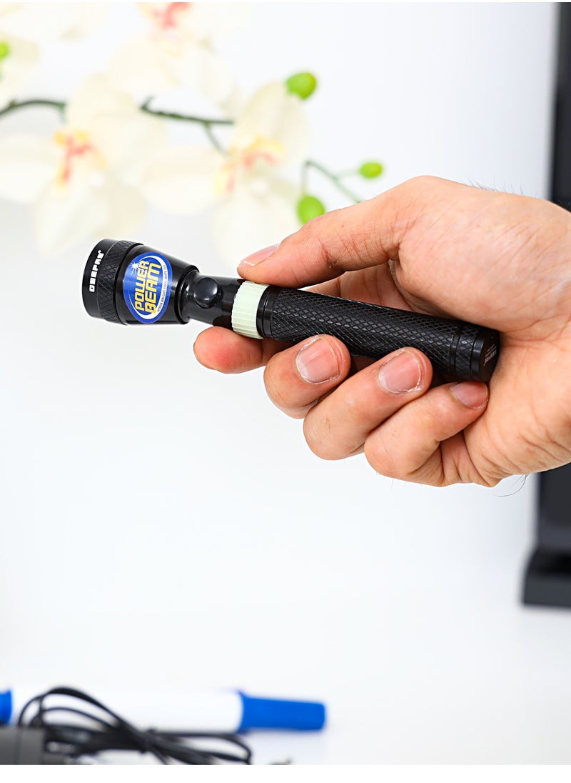 GEEPAS - Rechargeable LED Flashlight, 800m Range Distance| Aluminium Body | Lifetime Warranty CREE LED | 40mins Working | Ni-Cd Battery - Image 1