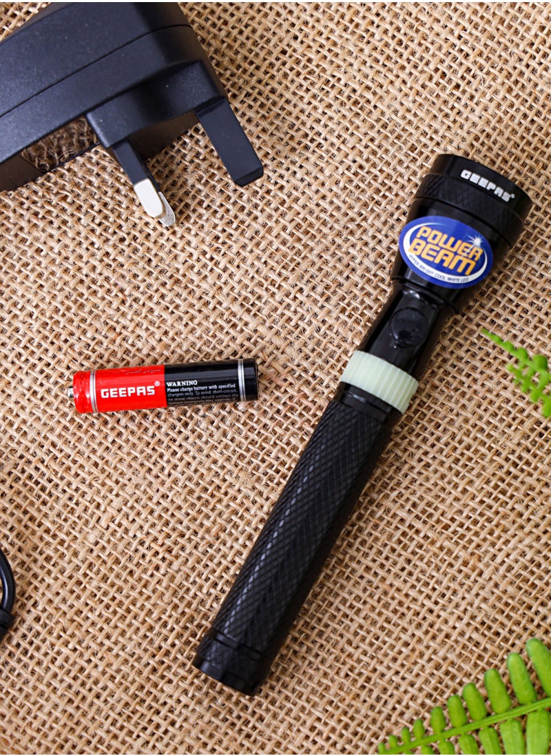 GEEPAS - Rechargeable LED Flashlight, 800m Range Distance| Aluminium Body | Lifetime Warranty CREE LED | 40mins Working | Ni-Cd Battery - Image 1
