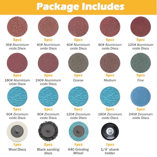 VIGRUE 80PCS 2 Inch Sanding Discs Set Die Grinder Pad for Drill Die Grinder Accessories with 14 Shank Holder for Grind Polish Burr Finish Rust Paint Removal Quick Change Discs - Image 3