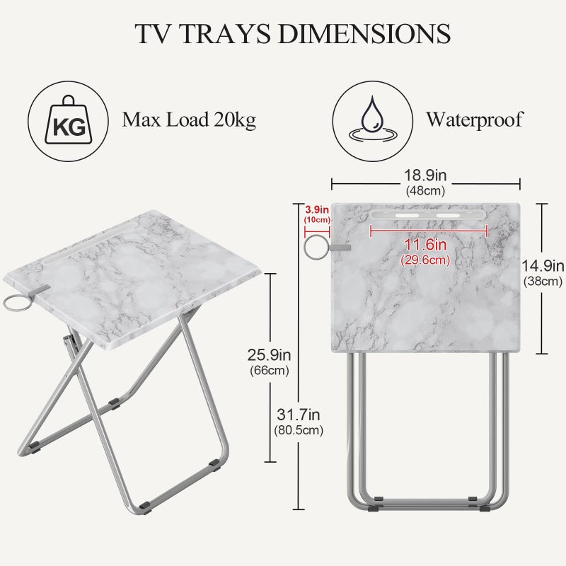 Fleecy day TV Tray Table,Folding Table with Cup Holder Portable,Foldable Snack Tray for Eating,Small Folding Tables Set of 2,Dinner Tables for Couch, Living Room,Small Space (White Marble,2Pcs) - Image 3