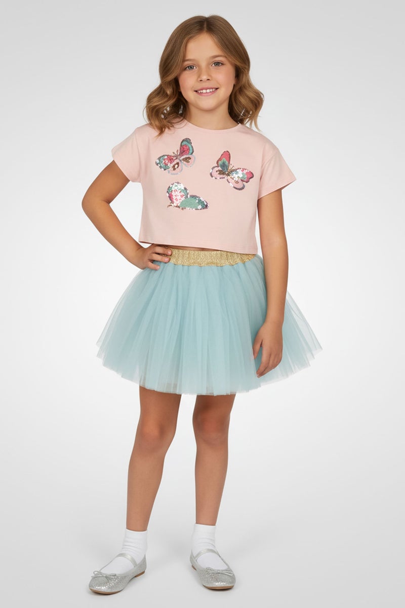 MISS Kids Girl Embelished Top And Tutu Skirt Set, Multicolor - Image 1