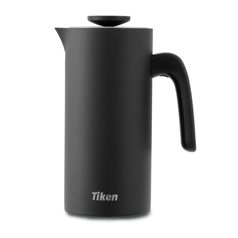 Tiken French Press Coffee Maker Stainless Steel Double-wall Vacuum Insulated Coffee Press Dishwasher Safe, 34Oz Black - Image 1
