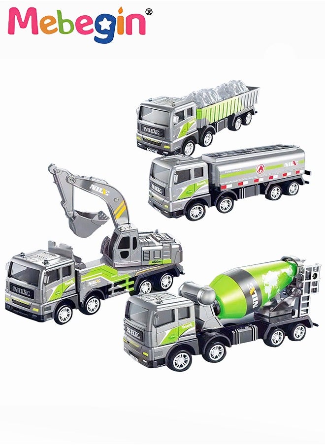 MEBEGIN 4 Piece Construction Toys Truck Set Engineering Vehicle Playset Excavator Transporter Tanker Mini Alloy Car Models Birthday Gift for Children Kids Boys 4-6 Years Old  - Image 2