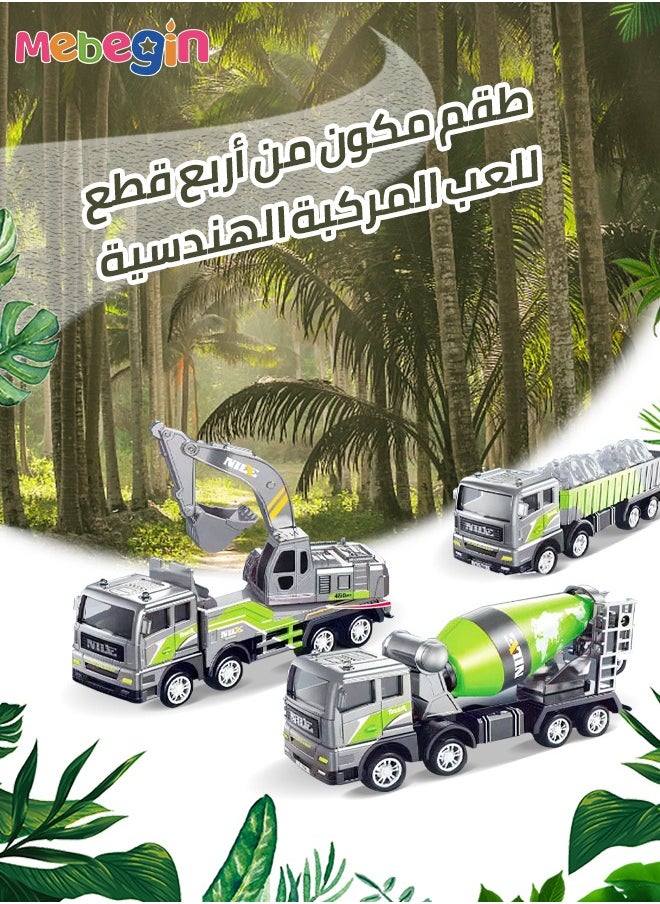 MEBEGIN 4 Piece Construction Toys Truck Set Engineering Vehicle Playset Excavator Transporter Tanker Mini Alloy Car Models Birthday Gift for Children Kids Boys 4-6 Years Old  - Image 4