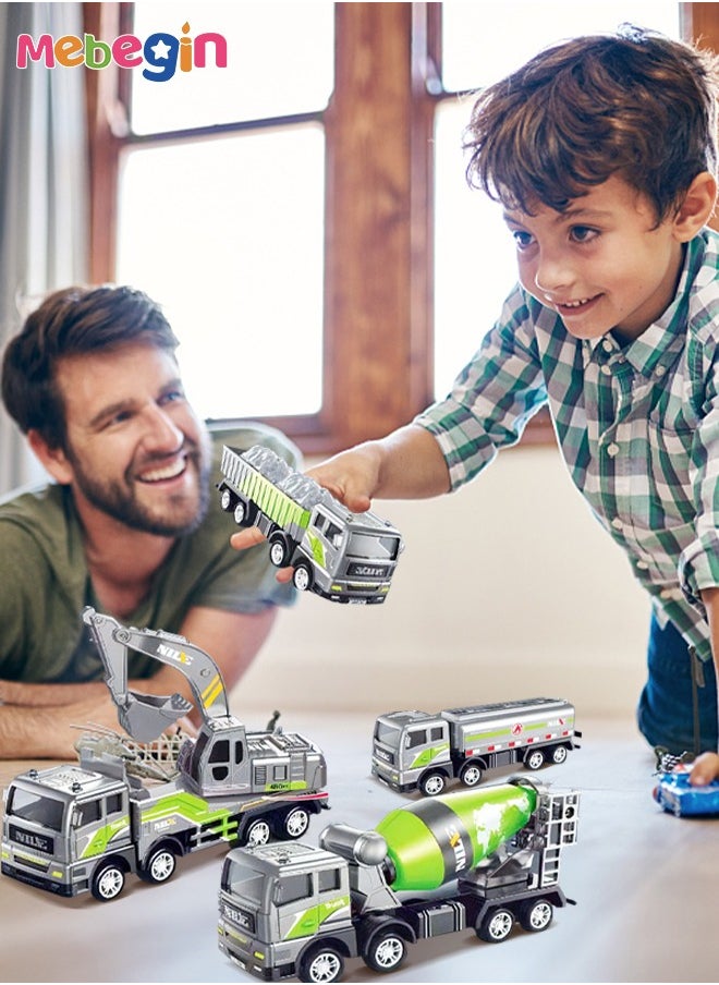 MEBEGIN 4 Piece Construction Toys Truck Set Engineering Vehicle Playset Excavator Transporter Tanker Mini Alloy Car Models Birthday Gift for Children Kids Boys 4-6 Years Old  - Image 3