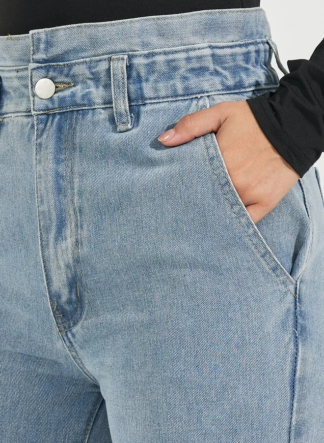 Styli High Rise Straight Fit Paper Bag Waist Jeans