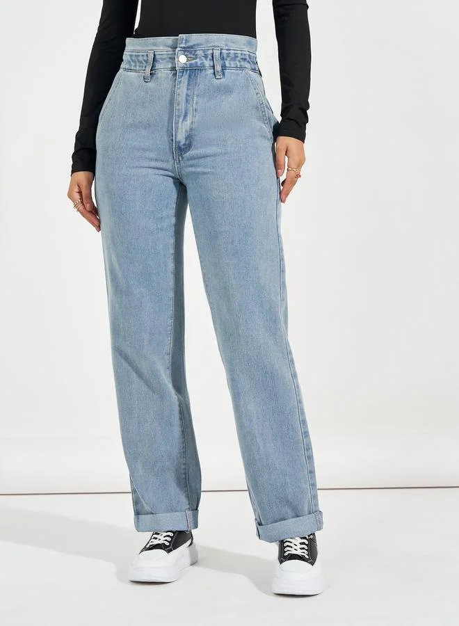 Styli High Rise Straight Fit Paper Bag Waist Jeans