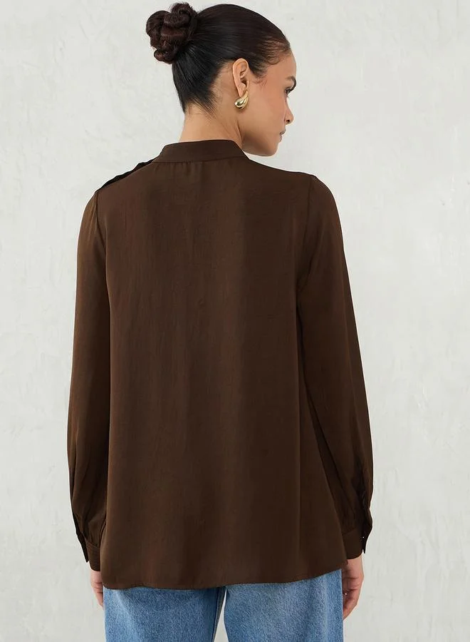 Femmella Women Brown Satin Long Sleeve Top